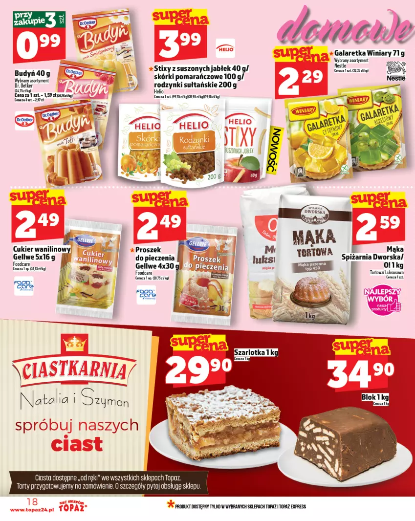 Gazetka promocyjna Topaz - Gazetka - ważna 23.10 do 29.10.2025 - strona 18 - produkty: Cukier, Fa, Gala, Galaretka, Helio, Mąka, Mąka pszenna, Piec, Rodzynki, Top, Winiary