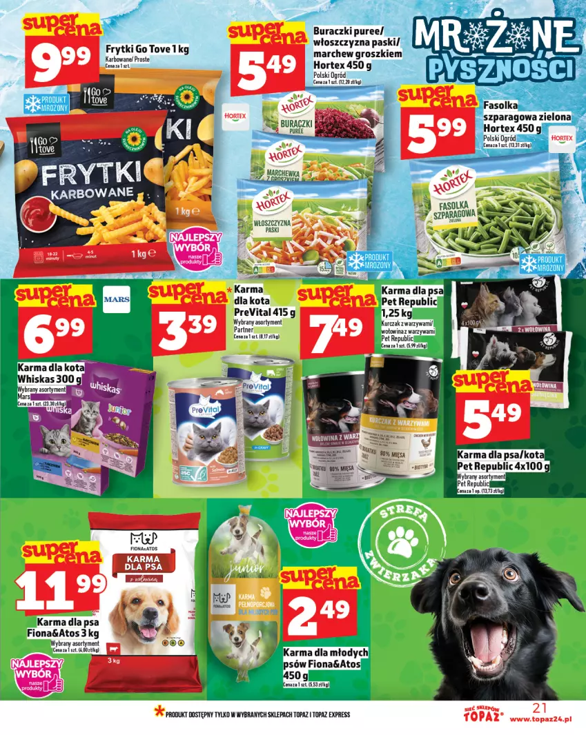 Gazetka promocyjna Topaz - Gazetka - ważna 23.10 do 29.10.2025 - strona 21 - produkty: Buraczki, Fa, Frytki, Hortex, Kurczak, Marchewka, Mars, Ogród, Pur, Top, Warzywa, Wołowina