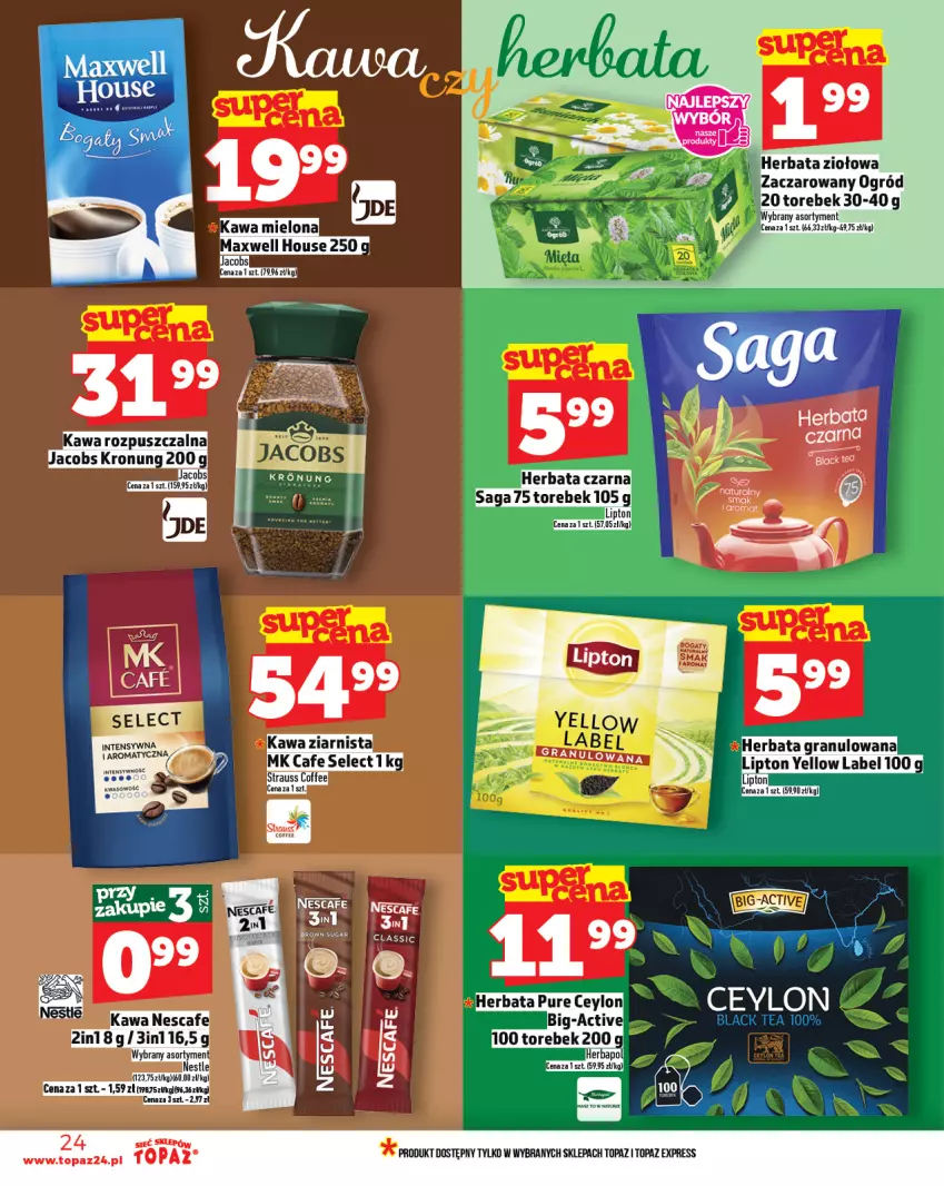 Gazetka promocyjna Topaz - Gazetka - ważna 23.10 do 29.10.2025 - strona 24 - produkty: Herbapol, Herbata, Kawa, Kawa rozpuszczalna, Kawa ziarnista, Lack, Lipton, Pur, Top