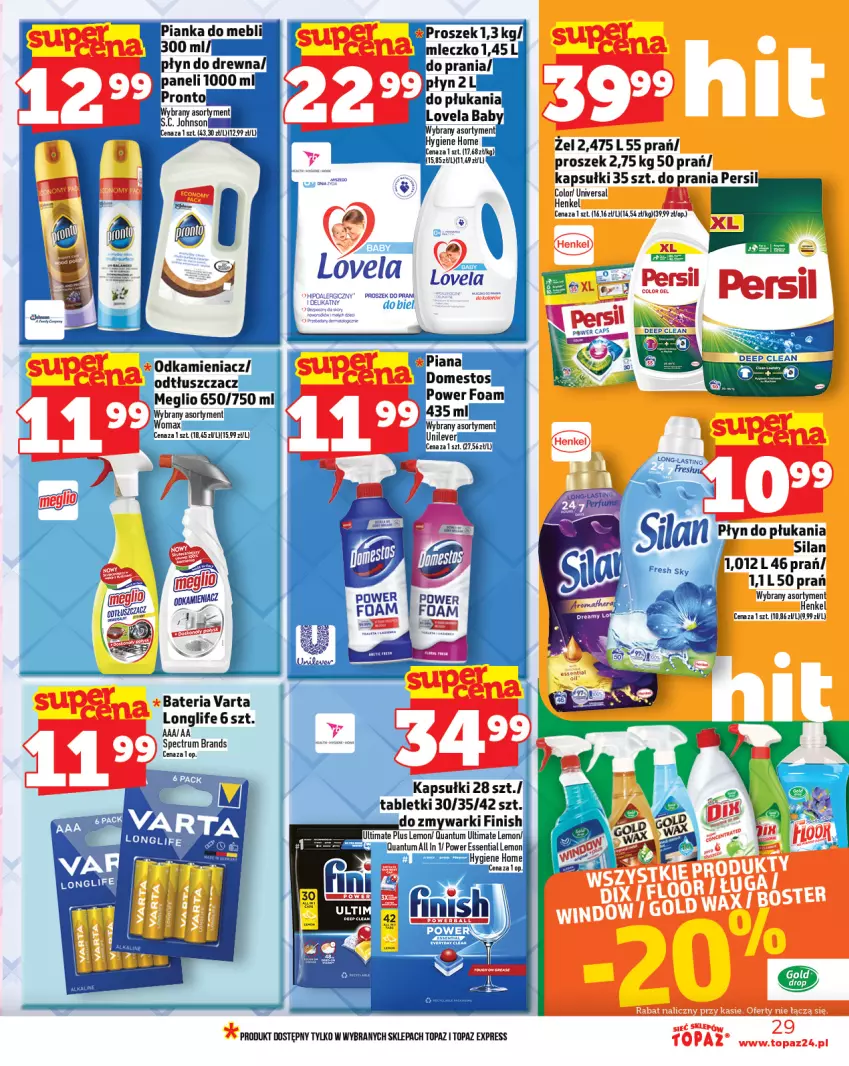 Gazetka promocyjna Topaz - Gazetka - ważna 23.10 do 29.10.2025 - strona 29 - produkty: Bateria, Persil, Płyn do płukania, Rum, Silan, Top, Varta
