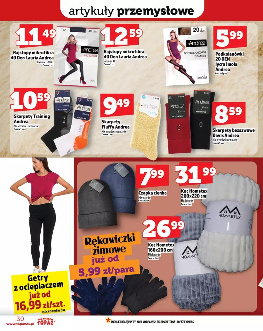 Gazetka promocyjna Topaz - Gazetka - ważna 23.10 do 29.10.2025 - strona 30 - produkty: Czapka, Karp, Koc, Laur, Mola, Rajstopy, Top