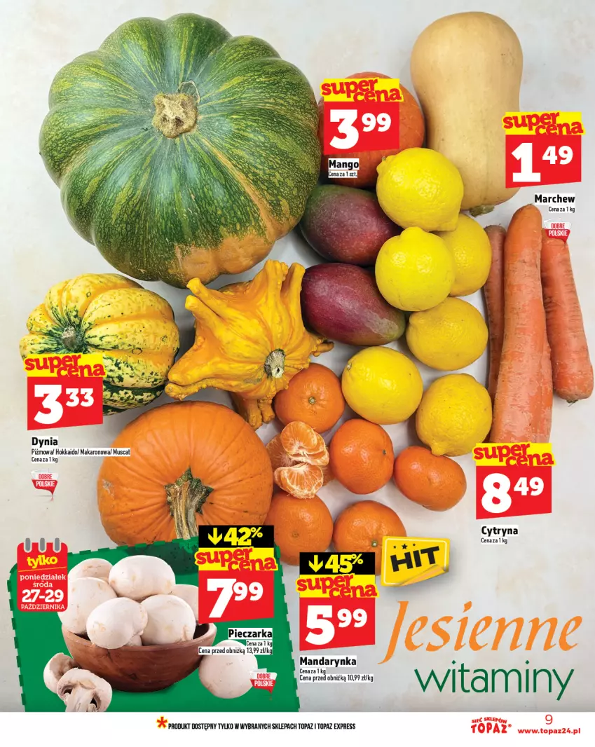 Gazetka promocyjna Topaz - Gazetka - ważna 23.10 do 29.10.2025 - strona 9 - produkty: Makaron, Mus, Piec, Pieczarka, Top