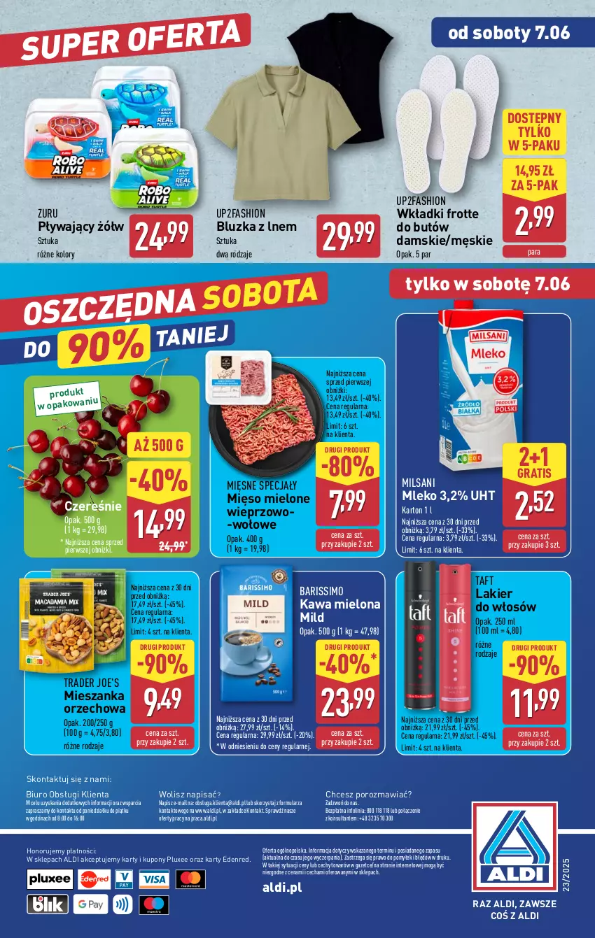 Gazetka promocyjna Aldi - Oferta weekendowa - ważna 05.06 do 07.06.2025 - strona 12 - produkty: Biuro, Fa, Gra, Kawa, Kawa mielona, Lakier, Lakier do włosów, Mięsne specjały, Mięso, Mięso mielone, Mieszanka orzechowa, Mleko, O nas, Por, Taft, Wkładki