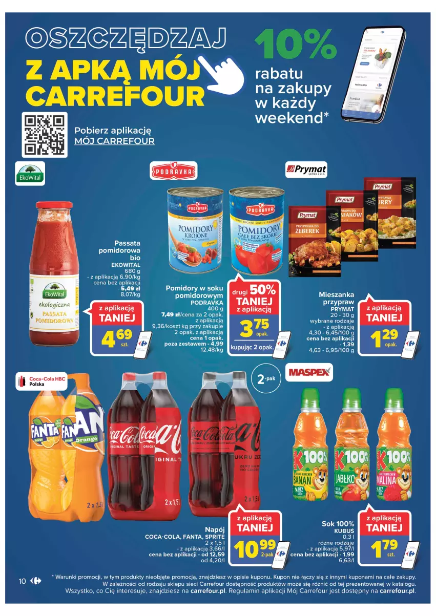 Gazetka promocyjna Carrefour - Gazetka Carrefour - ważna 22.11 do 03.12.2022 - strona 12 - produkty: Coca-Cola, Fa, Fanta, Gin, Kosz, Kubuś, LG, Napój, Podravka, Pomidory, Prymat, Ser, Sok, Sprite