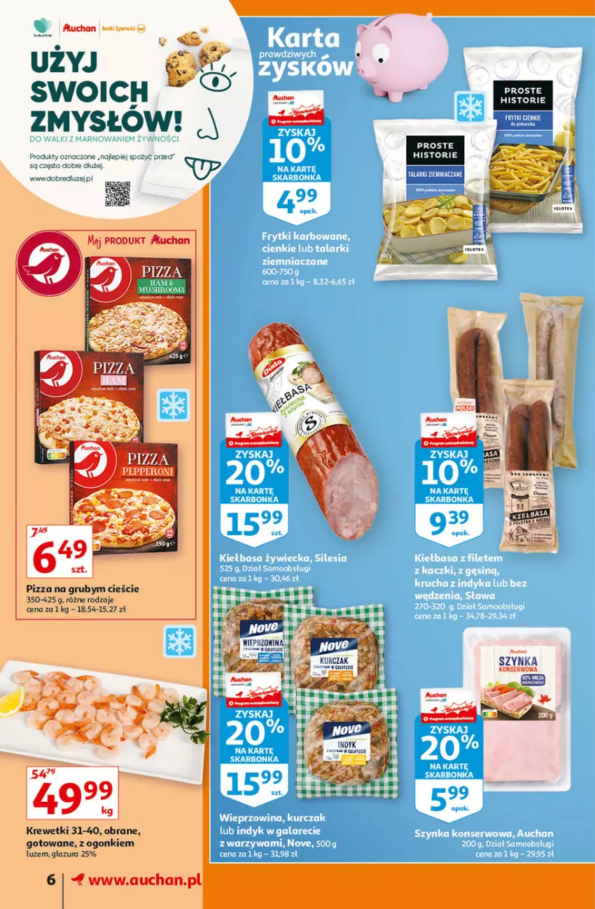 Gazetka promocyjna Auchan - Superoszczędzanie z kartą Skarbonka Supermarkety - ważna 07.10 do 13.10.2021 - strona 6 - produkty: Glazura, Krewetki, Kurczak, Lazur, Pizza, Ser, Szynka, Wieprzowina
