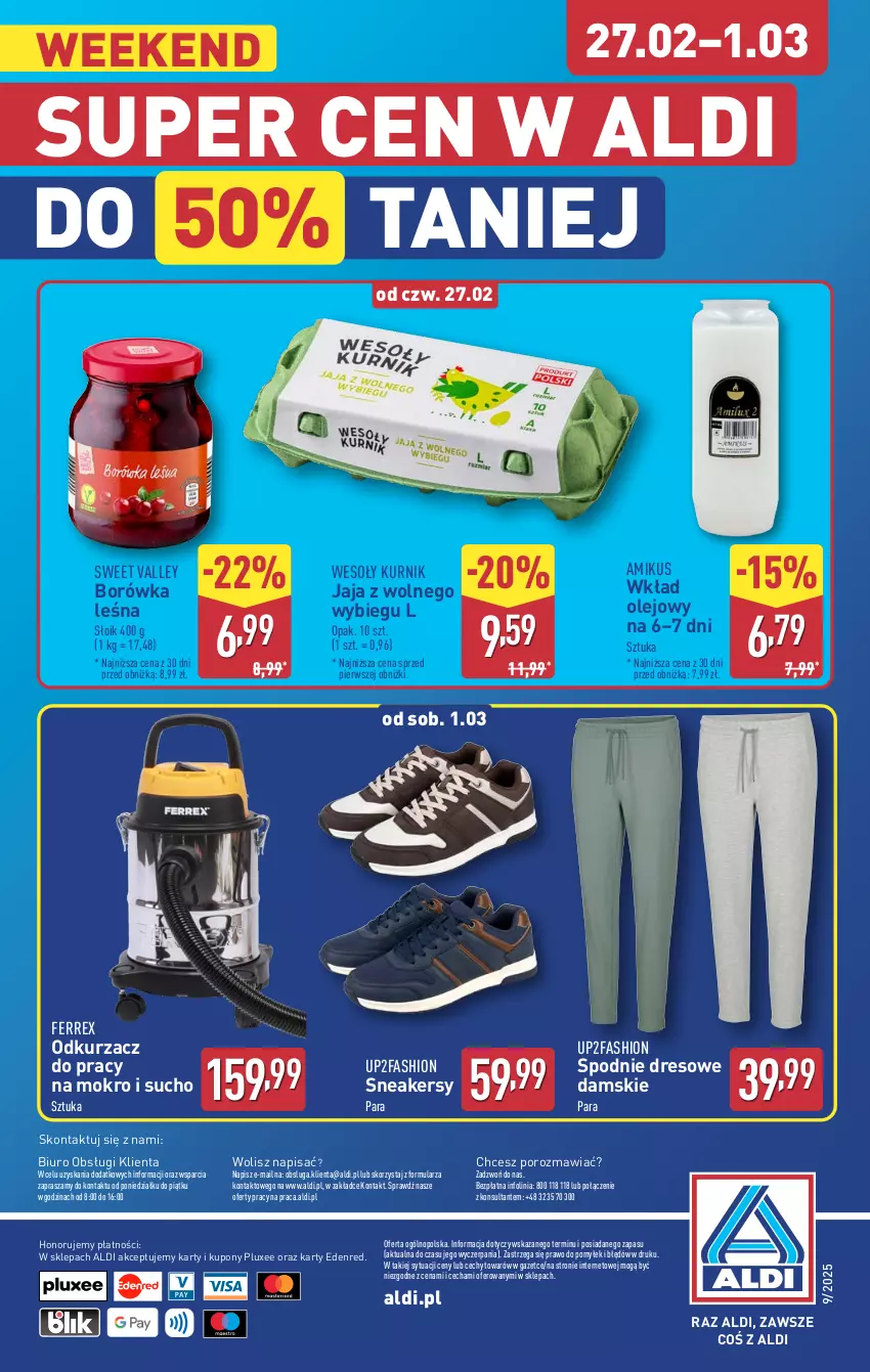 Gazetka promocyjna Aldi - Okazje na weekend - ważna 27.02 do 01.03.2025 - strona 10 - produkty: Biuro, Borówka, Dres, Fa, Jaja, O nas, Odkurzacz, Olej, Por, Sneakersy, Spodnie, Spodnie dresowe, Wkład olejowy