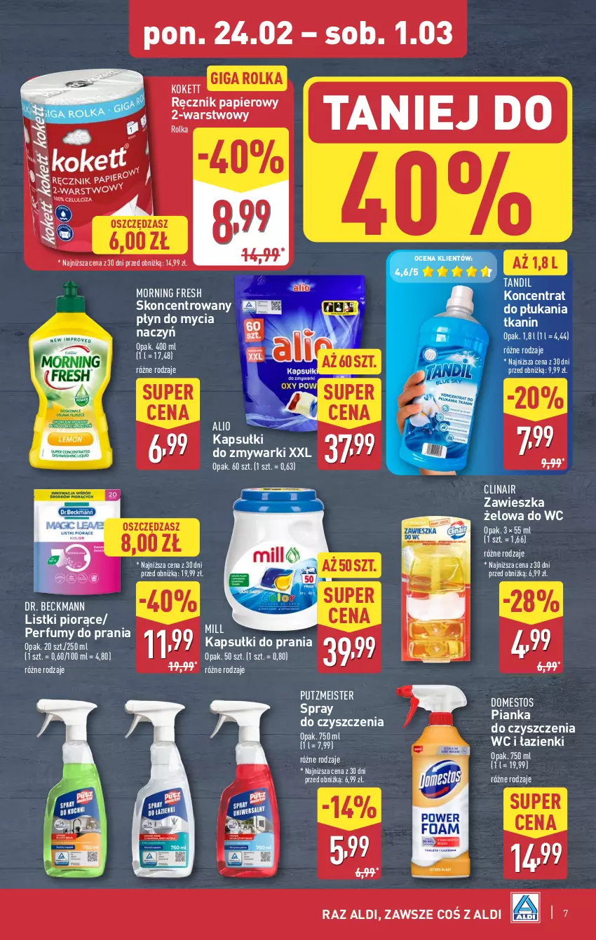 Gazetka promocyjna Aldi - Okazje na weekend - ważna 27.02 do 01.03.2025 - strona 7 - produkty: Clin, Do mycia naczyń, Domestos, Kapsułki do prania, Papier, Perfum, Pianka do czyszczenia, Płyn do mycia, Płyn do mycia naczyń, Putzmeister, Ręcznik, Spray do czyszczenia, Zmywarki