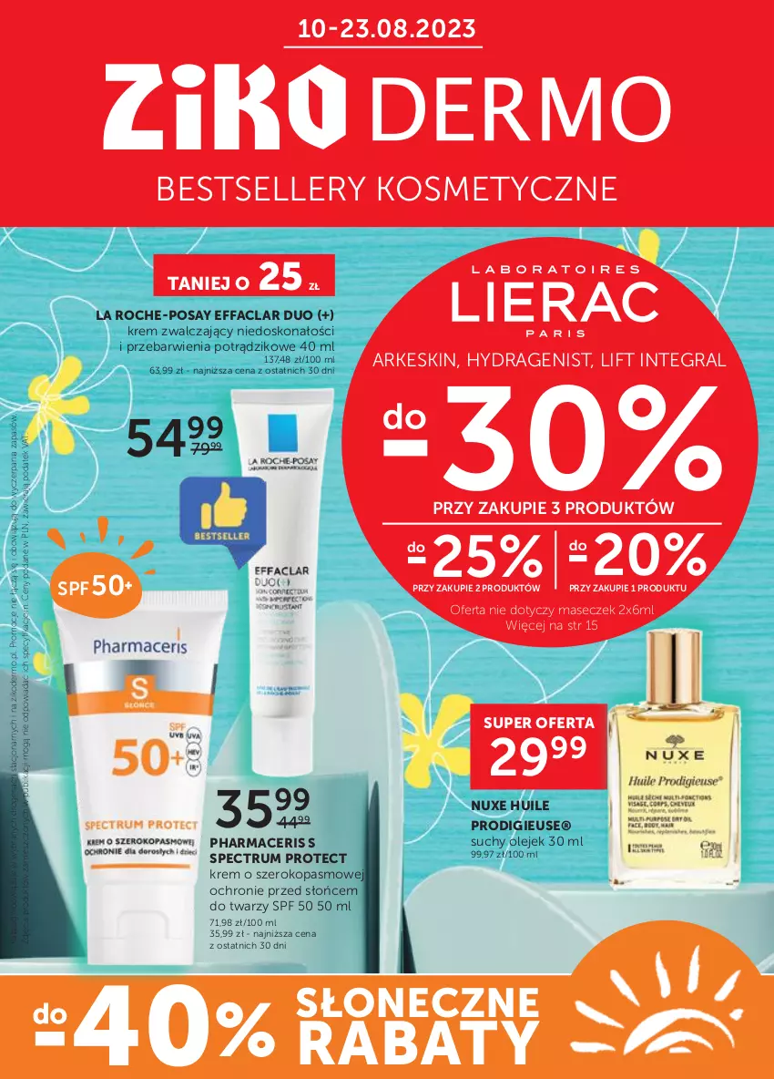 Gazetka promocyjna Ziko - Gazetka Ziko Dermo - ważna 10.08 do 23.08.2023 - strona 1 - produkty: Acer, Fa, Gra, La Roche-Posay, Nuxe, Olej, Pharmaceris, Rum