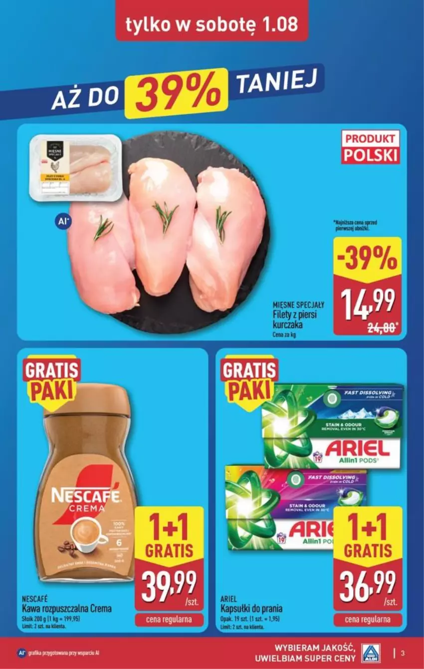 Gazetka promocyjna Aldi - Oferta weekendowa - ważna 30.07 do 01.08.2026 - strona 3 - produkty: Kapsułki do prania, Kawa, Kawa rozpuszczalna, Kurczak, Mięsne specjały