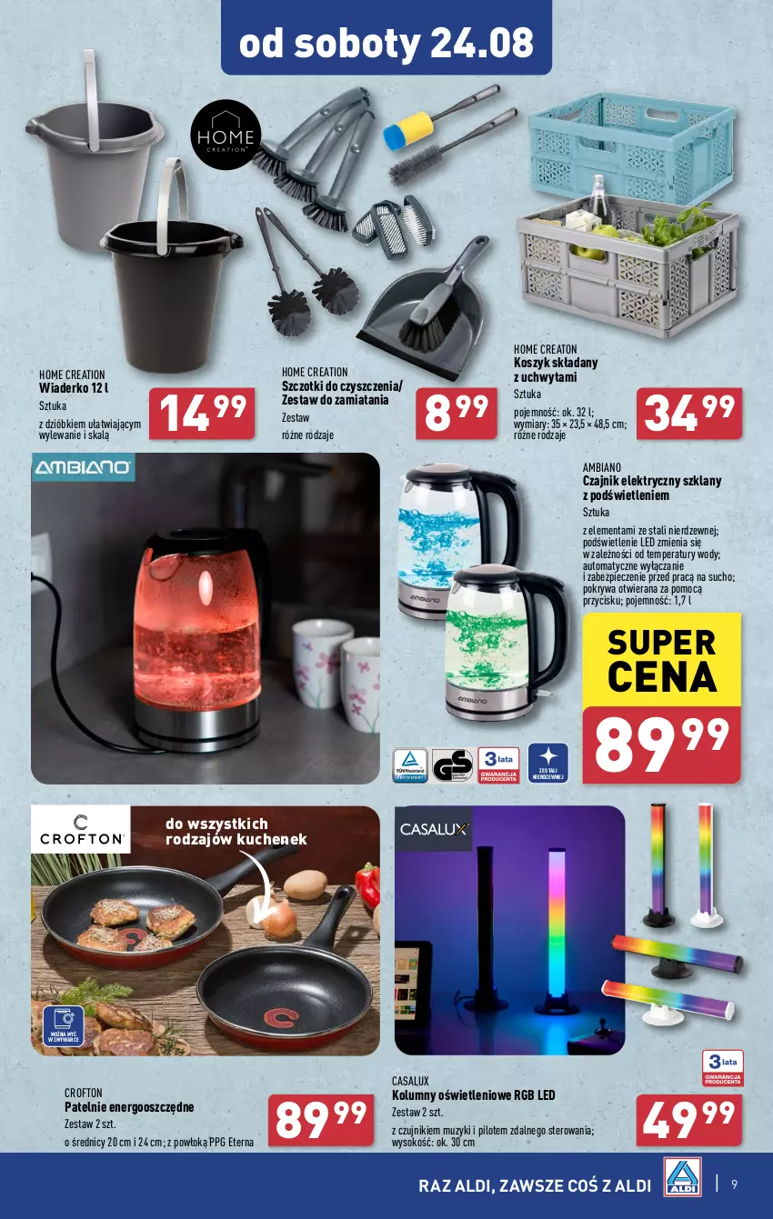 Gazetka promocyjna Aldi - Artykuły przemysłowe i tekstylia - ważna 19.08 do 25.08.2024 - strona 9 - produkty: Czajnik, Czajnik elektryczny, Kosz, Piec, Pokrywa, Sok