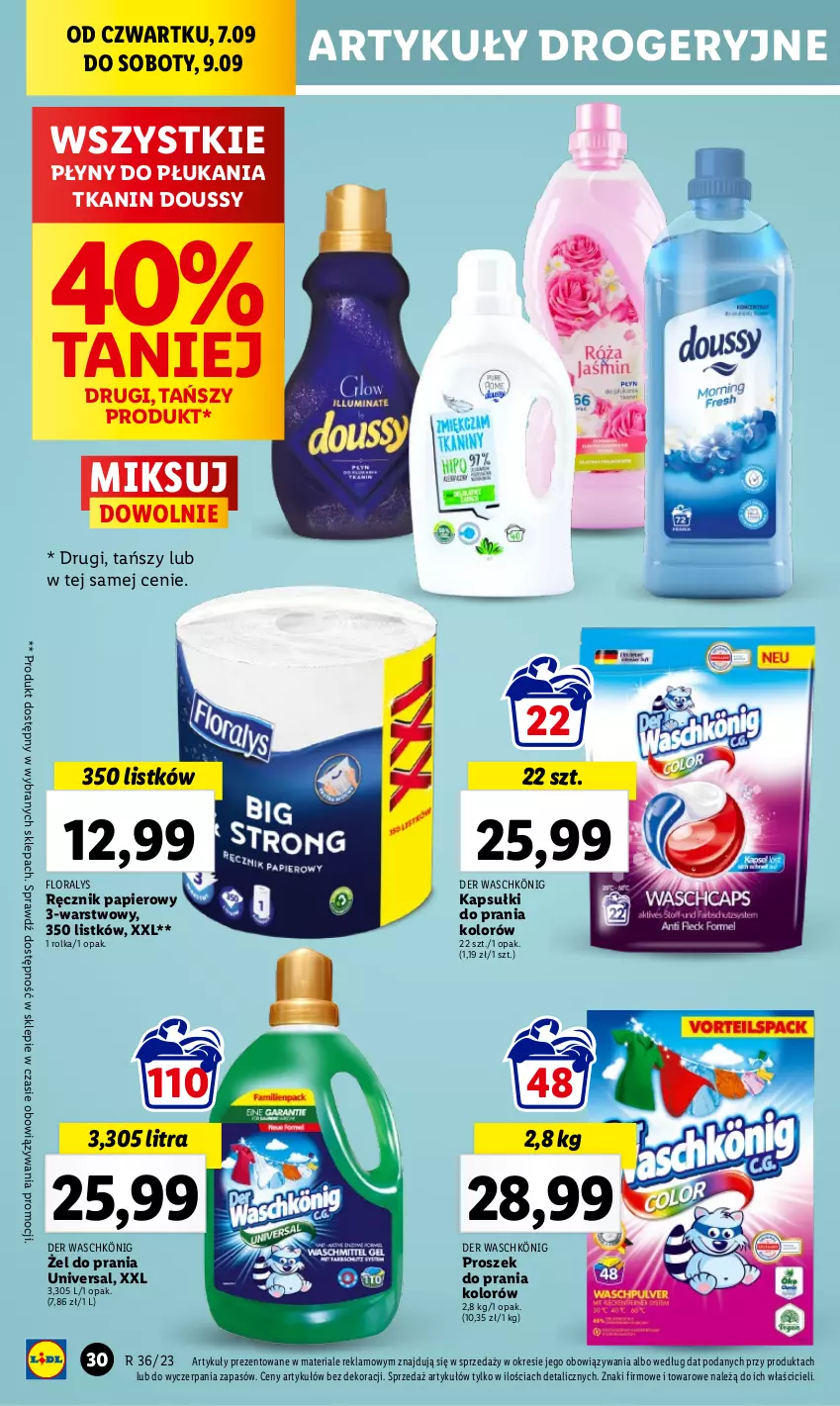 Gazetka promocyjna Lidl - GAZETKA - ważna 06.09 do 09.09.2023 - strona 50 - produkty: Flora, Kapsułki do prania, König, Papier, Proszek do prania, Ręcznik