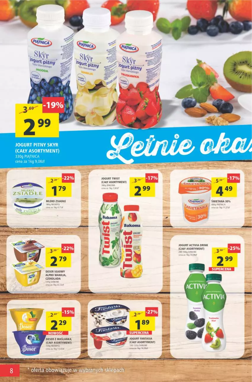 Gazetka promocyjna Arhelan - Gazetka - ważna 16.07 do 25.07.2021 - strona 8 - produkty: Activia, Alpro, Bakoma, Czekolada, Deser, Fa, Fanta, Jogurt, Jogurt pitny, Mleko, Mleko zsiadłe, Por, Ser