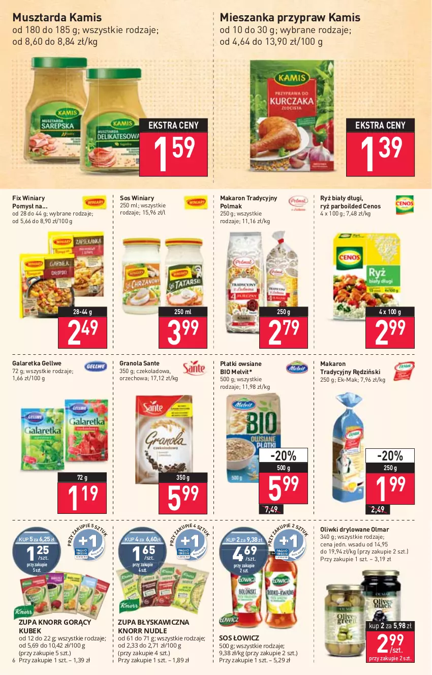 Gazetka promocyjna Stokrotka - Market - ważna 29.12.2021 do 04.01.2022 - strona 6 - produkty: Cenos, Gala, Galaretka, Gra, Granola, Kamis, Makaron, Melvit, Mus, Musztarda, Oliwki, Olma, Płatki owsiane, Ryż, Ryż biały, Sante, Sos, Winiary