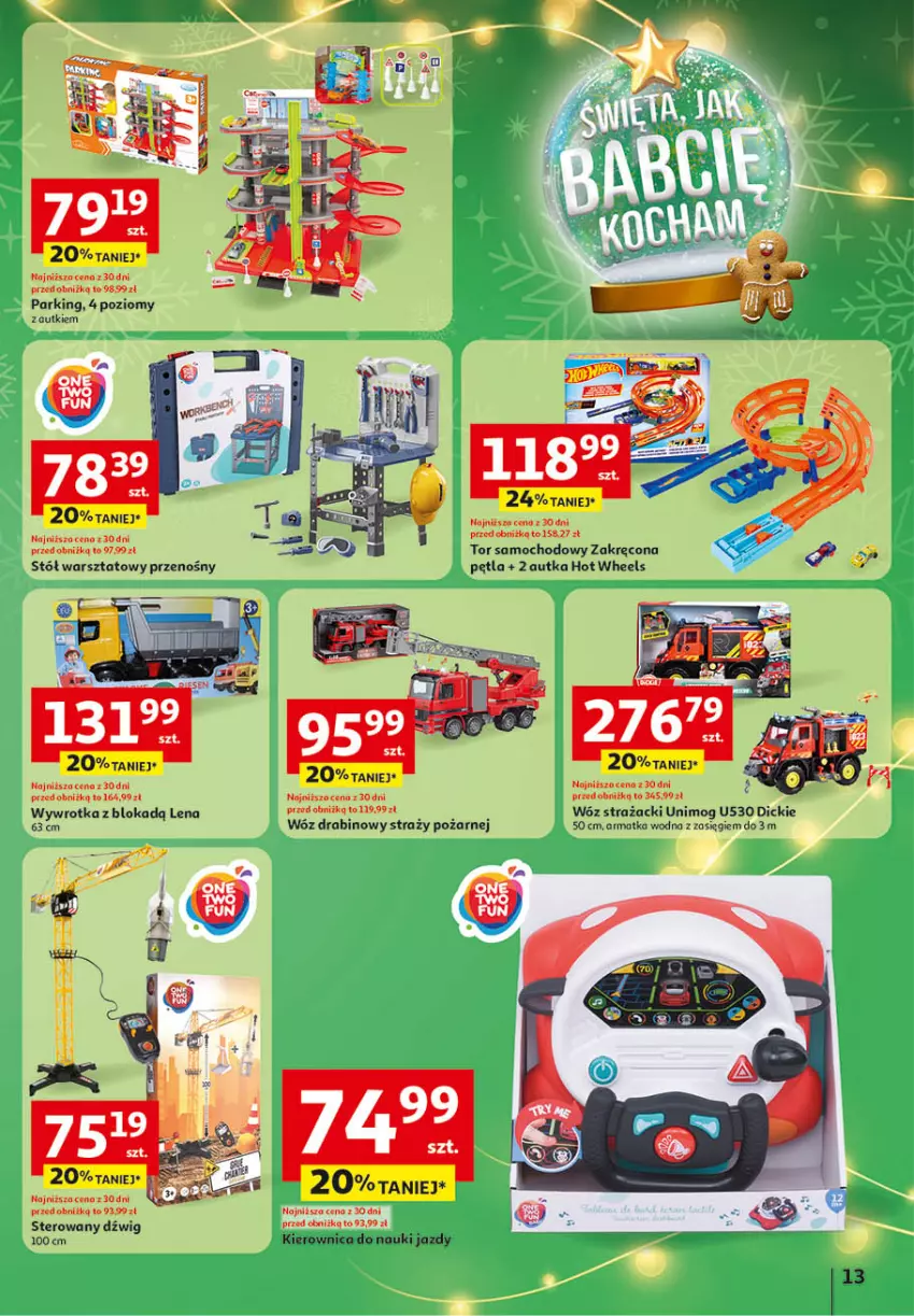Gazetka promocyjna Auchan - Katalog Zabawki Święta jak babcię kocham Hipermarket - ważna 06.11 do 26.11.2025 - strona 13 - produkty: Dźwig, Hot Wheels, Kierownica, Stół, Stół warsztatowy, Wóz strażacki, Wywrotka