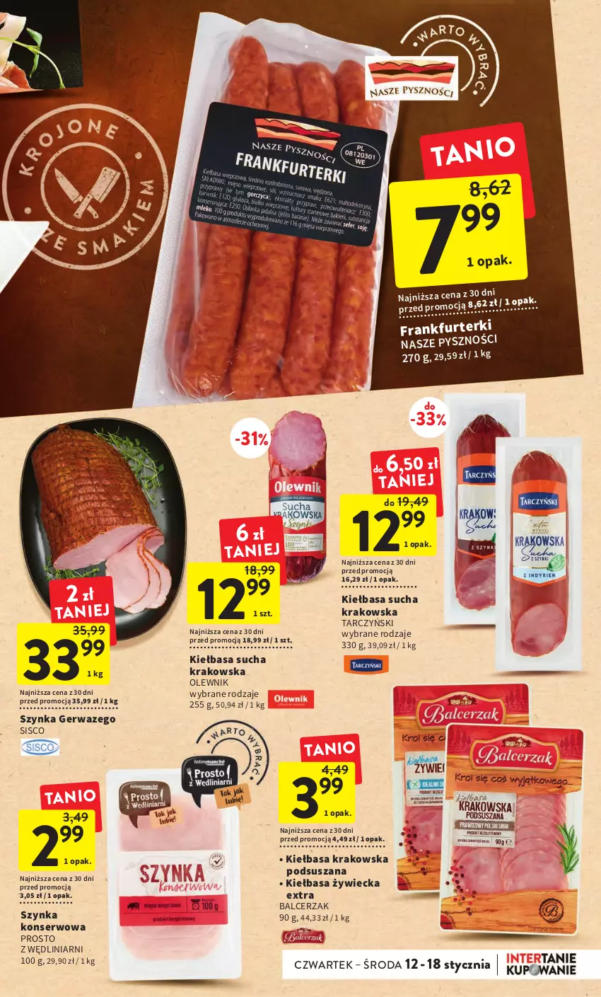 Gazetka promocyjna Intermarche - Gazetka Intermarche - ważna 12.01 do 18.01.2023 - strona 17 - produkty: Kiełbasa, Kiełbasa krakowska, Olewnik, Ser, Szynka, Szynka konserwowa, Tarczyński