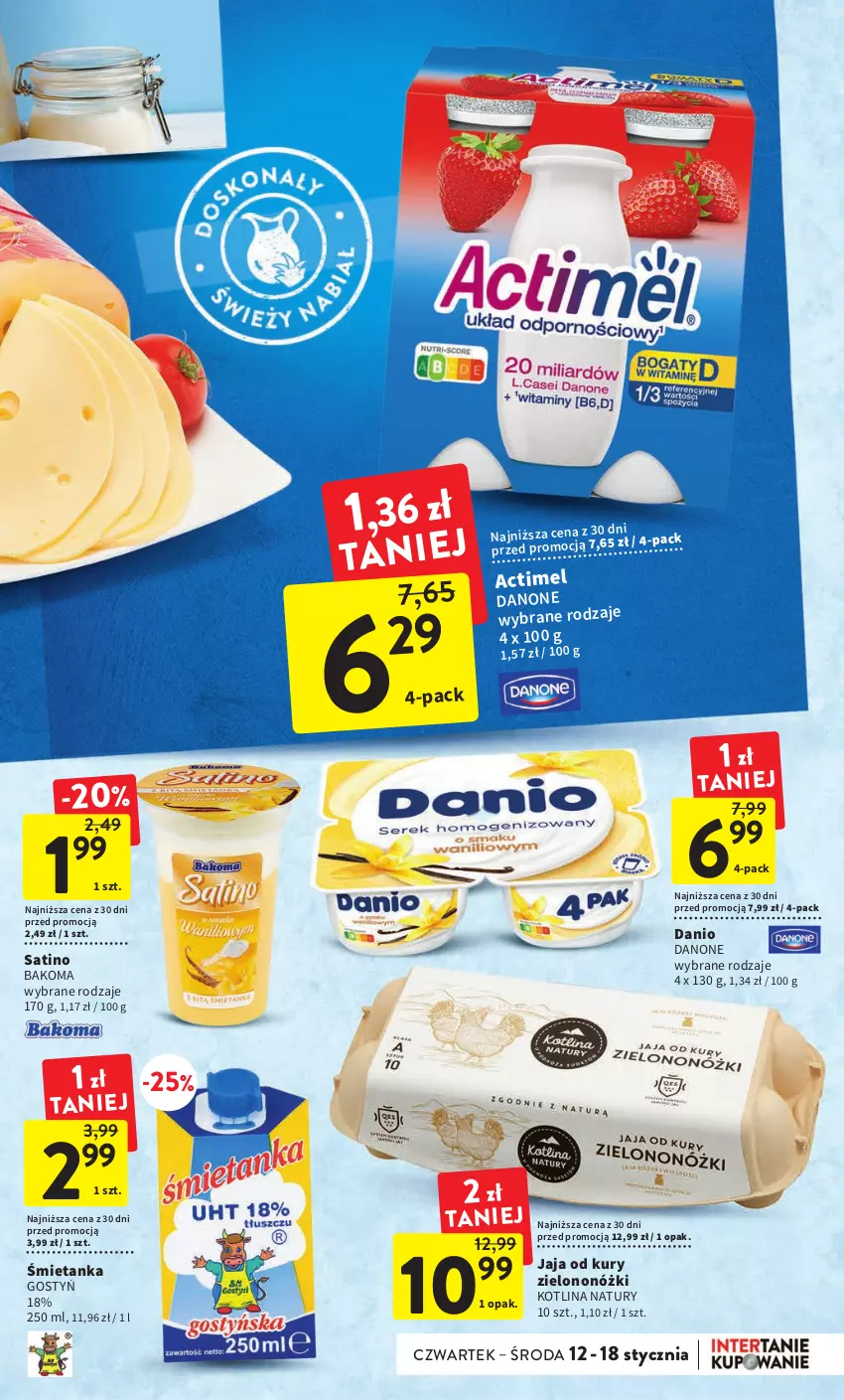 Gazetka promocyjna Intermarche - Gazetka Intermarche - ważna 12.01 do 18.01.2023 - strona 25 - produkty: Actimel, Bakoma, Danio, Danone, Jaja, Kotlin, Sati