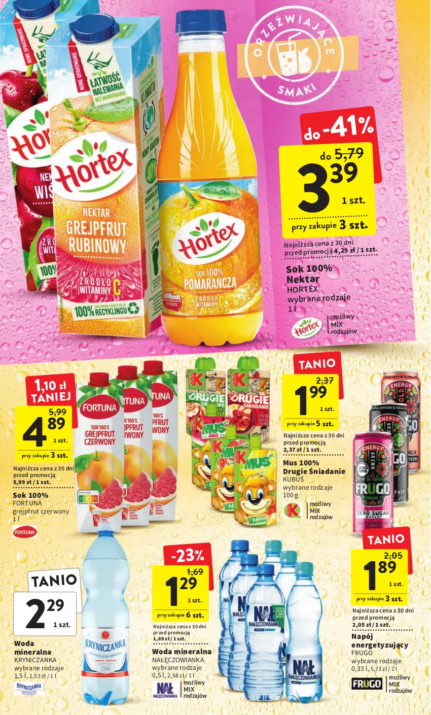 Gazetka promocyjna Intermarche - Gazetka Intermarche - ważna 12.01 do 18.01.2023 - strona 32 - produkty: Fortuna, Grejpfrut, Hortex, Kubuś, Mus, Nałęczowianka, Napój, Nektar, Sok, Woda, Woda mineralna