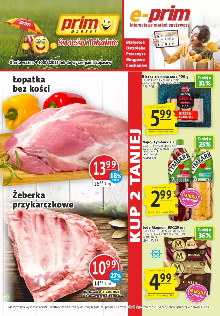 Gazetka promocyjna Prim Market - ważna 04.08 do 10.08.2022 - strona 1 - produkty: Lody, Mięta, Napój, Pekpol, Sok, Tymbark