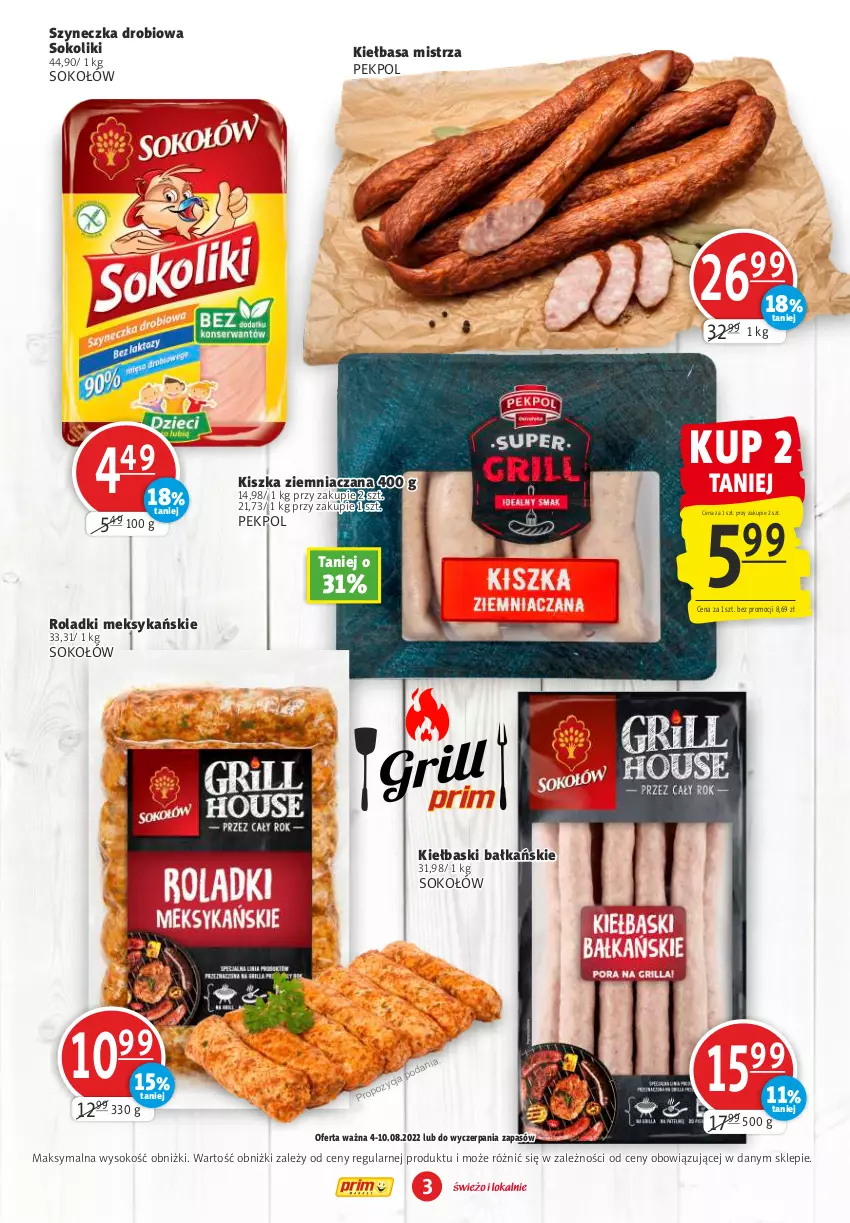 Gazetka promocyjna Prim Market - ważna 04.08 do 10.08.2022 - strona 3 - produkty: Kiełbasa, Pekpol, Sok, Sokołów