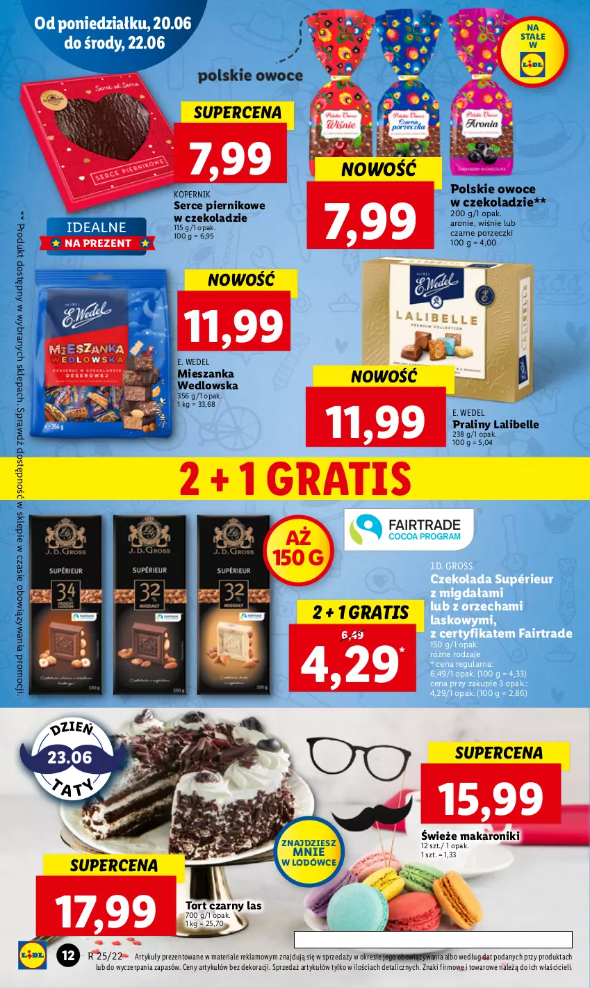 Gazetka promocyjna Lidl - GAZETKA - ważna 20.06 do 22.06.2022 - strona 12 - produkty: Bell, Czekolada, E. Wedel, Fa, Gra, Makaron, Mieszanka wedlowska, Owoce, Piernik, Por, Praliny, Ser