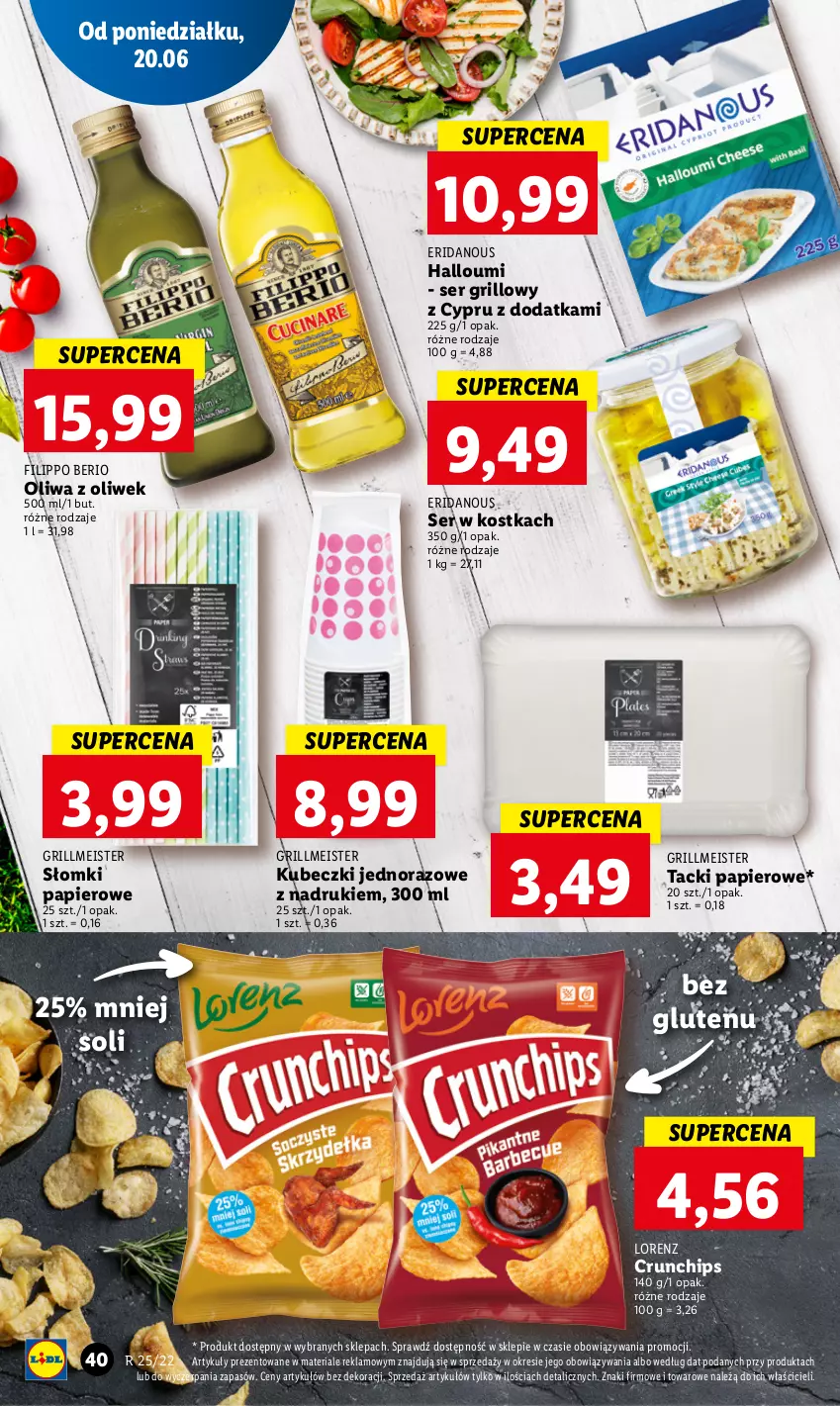 Gazetka promocyjna Lidl - GAZETKA - ważna 20.06 do 22.06.2022 - strona 40 - produkty: Crunchips, Grill, Lorenz, Oliwa z oliwek, Papier, Ser