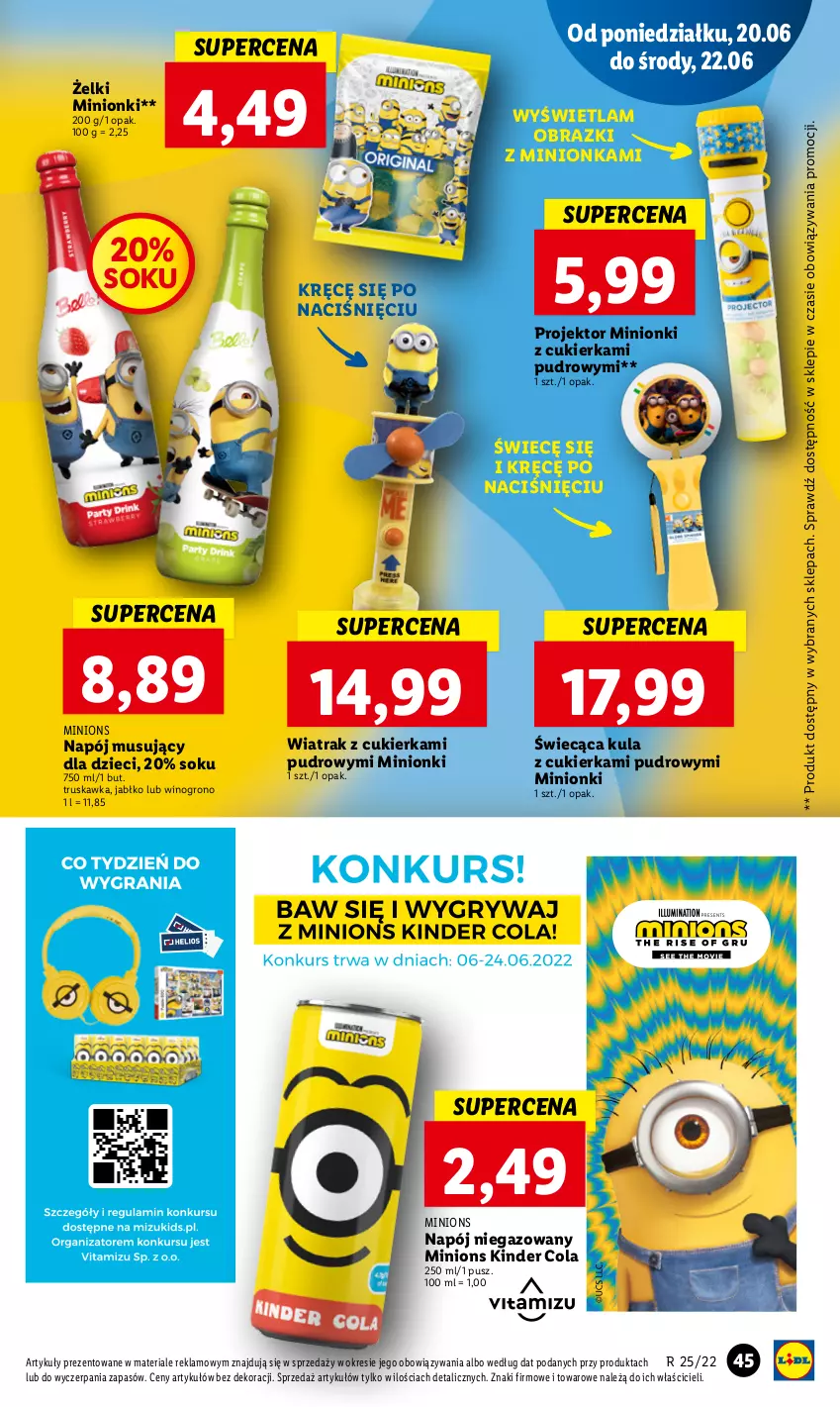 Gazetka promocyjna Lidl - GAZETKA - ważna 20.06 do 22.06.2022 - strona 45 - produkty: Cukier, Dzieci, Kinder, Mus, Napój, Napój musujący, Napój niegazowany, Obraz, Sok, Wino