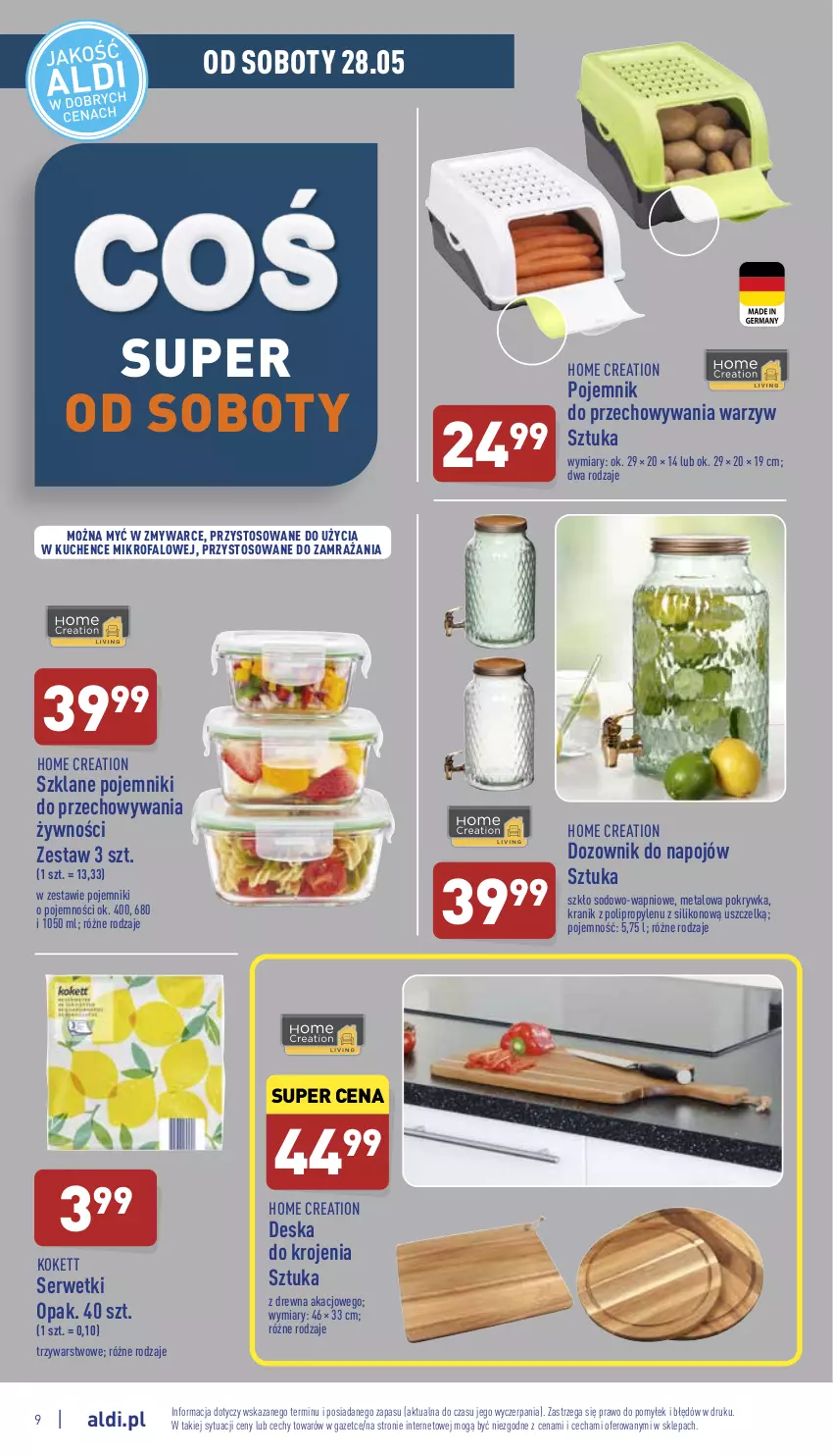 Gazetka promocyjna Aldi - Zaplanuj zakupy wcześniej - ważna 25.05 do 28.05.2022 - strona 9 - produkty: Deska do krojenia, Dozownik, Fa, Pojemnik, Pojemnik do przechowywania, Ser, Serwetki