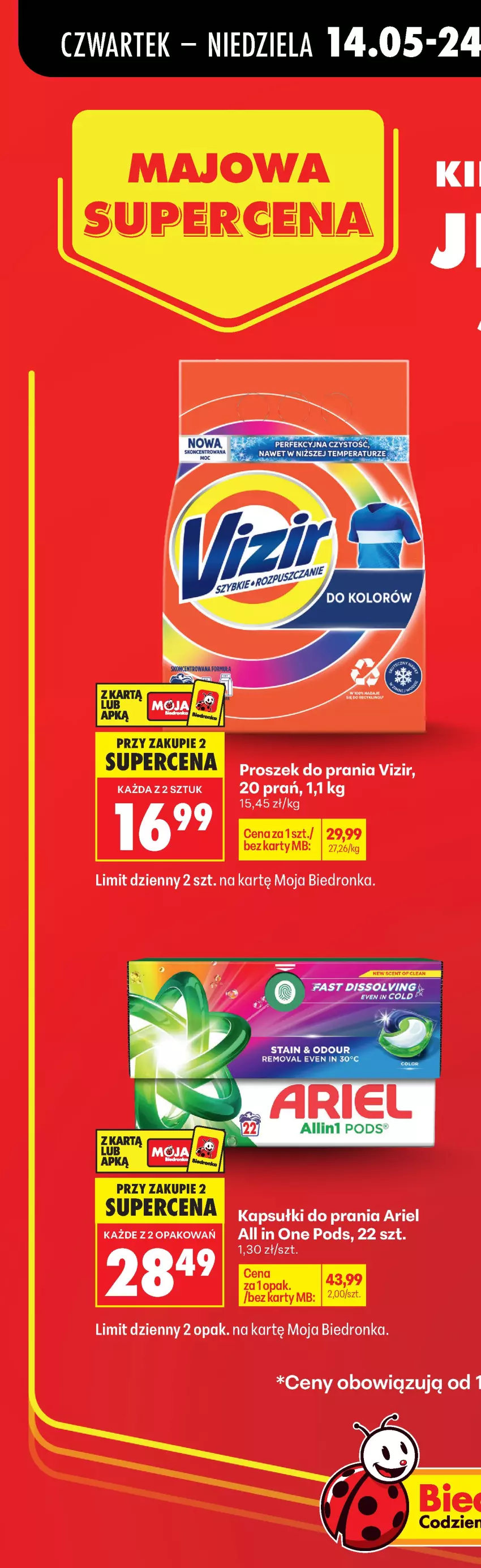 Gazetka promocyjna Biedronka - Gazetka - ważna 14.05 do 21.05.2026 - strona 4 - produkty: Ariel, Kapsułki do prania, Proszek do prania, Vizir