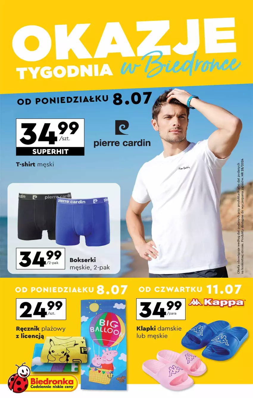 Gazetka promocyjna Biedronka - ważna 08.07 do 21.07.2024 - strona 1 - produkty: Bokserki, Klapki, Kret, Ręcznik, Ser, T-shirt