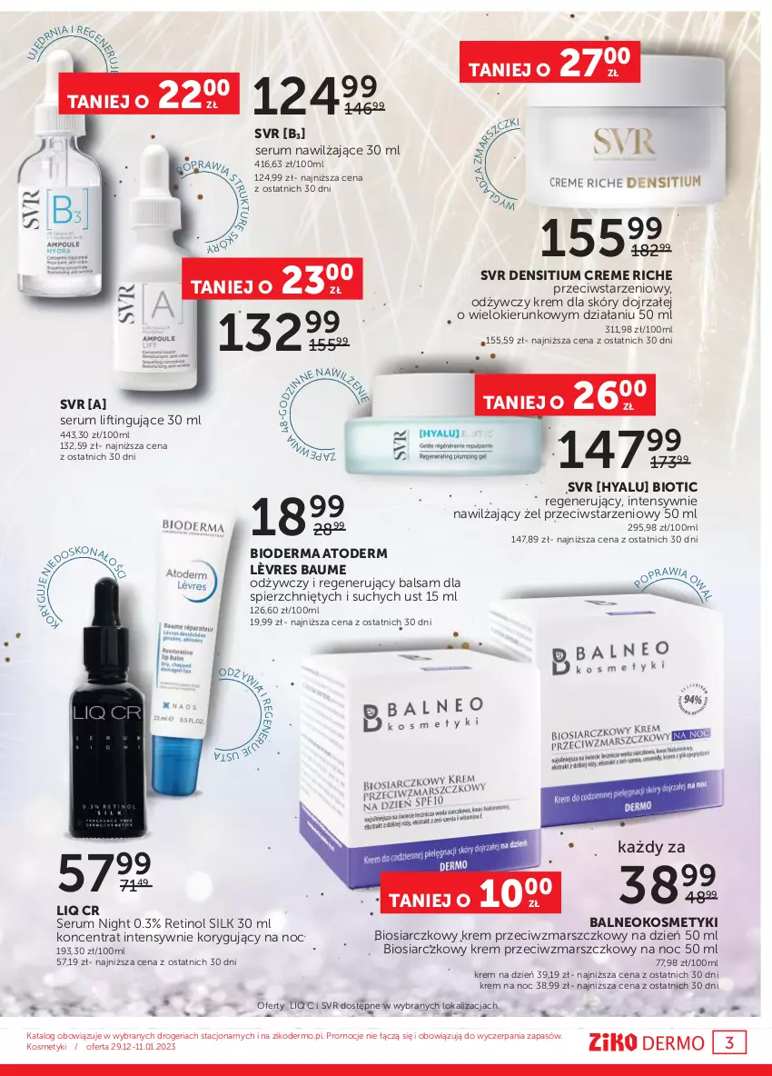 Gazetka promocyjna Ziko - Gazetka Ziko Dermo - ważna 29.12.2022 do 11.01.2023 - strona 3 - produkty: Atoderm, Bioderma, Krem na dzień, Krem na noc, Krem przeciwzmarszczkowy, Mars, Rum, Ser, Serum, SVR