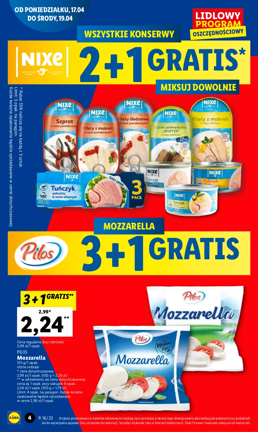 Gazetka promocyjna Lidl - GAZETKA - ważna 17.04 do 19.04.2023 - strona 4 - produkty: Gra, Mozzarella, Olej, Pilos, Ser