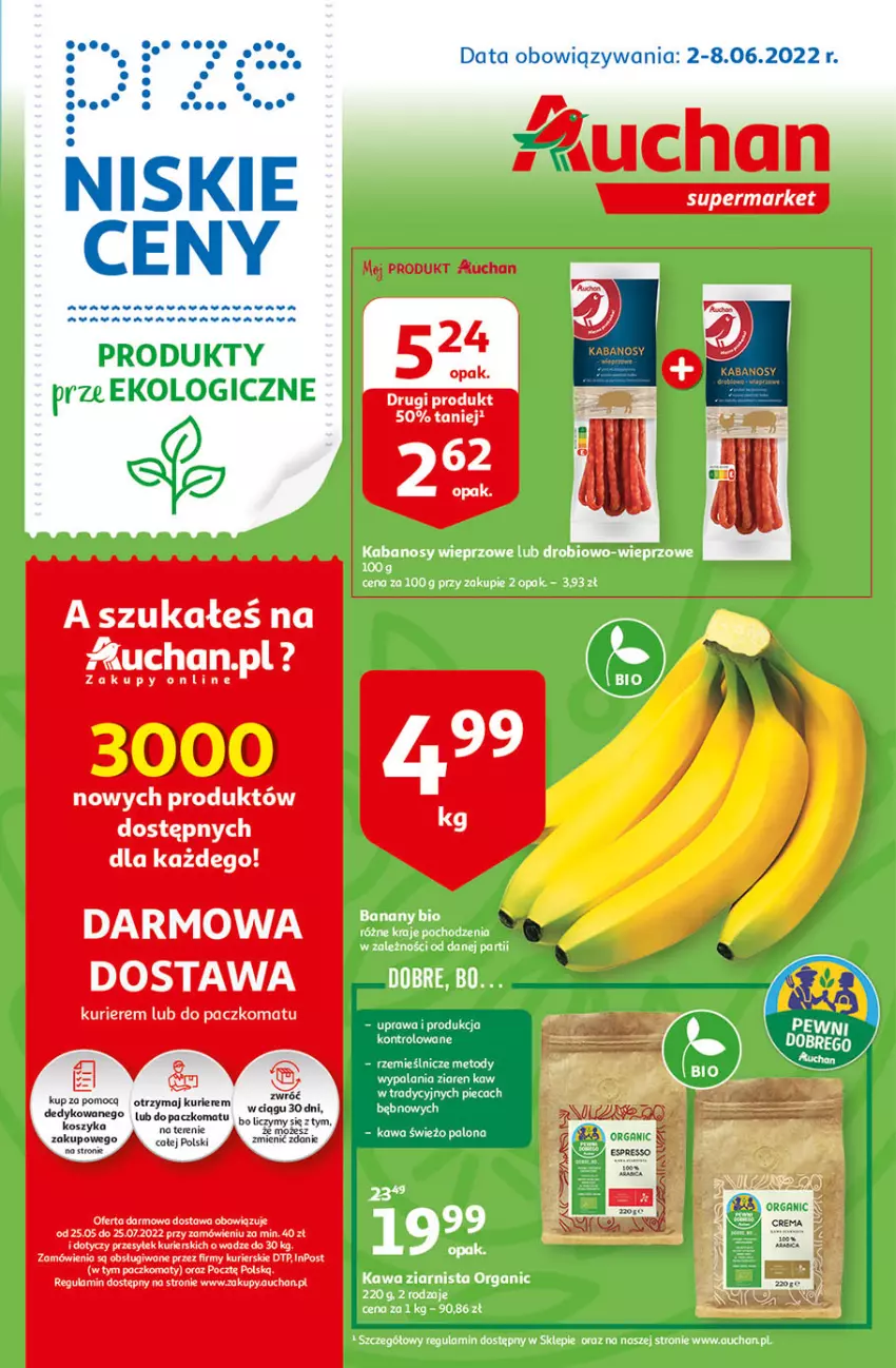 Gazetka promocyjna Auchan - przeNISKIE CENY PRODUKTY przeEKOLOGICZNE Supermarkety - ważna 02.06 do 08.06.2022 - strona 1 - produkty: Fa, Kosz, Saga