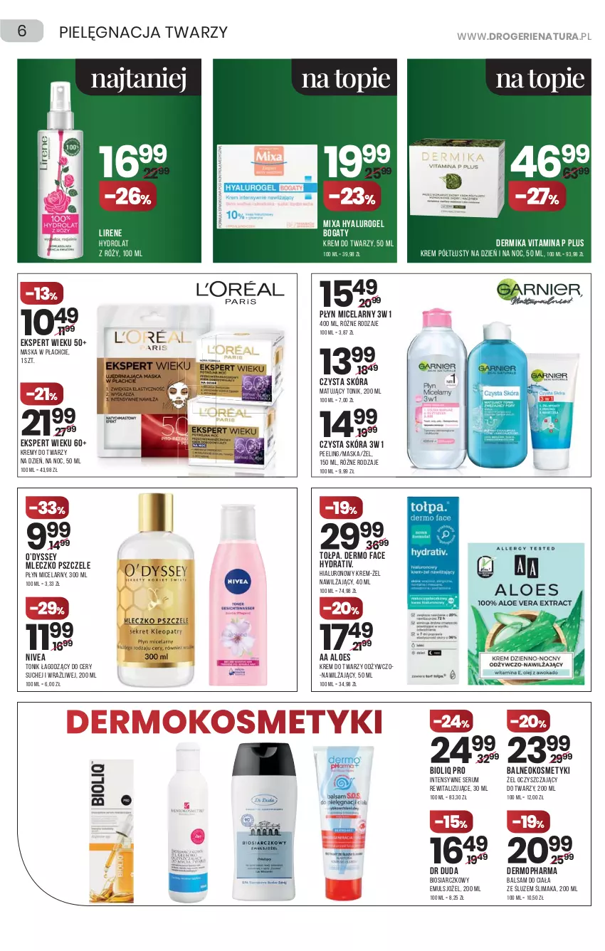 Gazetka promocyjna Drogerie Natura - Gazetka Drogerie Natura - ważna 17.06 do 30.06.2021 - strona 6 - produkty: Balsam do ciała, Dermika, Duda, Fa, Hydrolat, Krem do twarzy, Lirene, Maska, Maska w płachcie, Mixa, Mleczko, Mop, Nivea, Peeling, Płyn micelarny, Rum, Ser, Serum, Tołpa, Tonik, Top