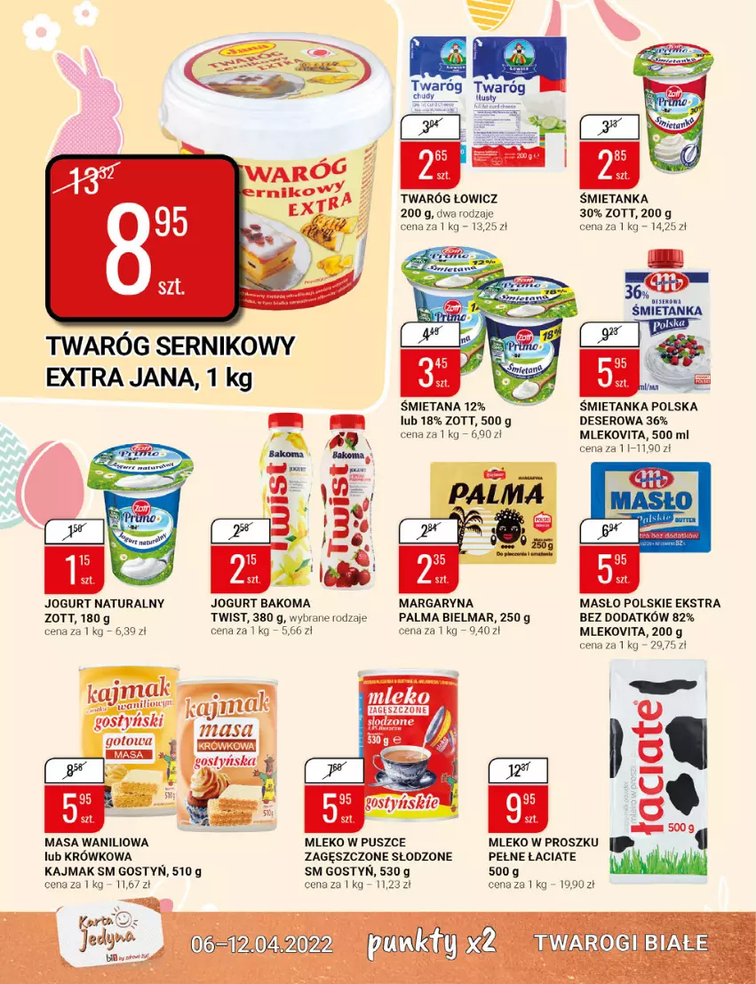 Gazetka promocyjna Bi1 - Wielkanoc pełna smaku - ważna 06.04 do 12.04.2022 - strona 10 - produkty: Bakoma, Deser, Jogurt, Jogurt naturalny, Margaryna, Masło, Mleko, Mleko w proszku, Mlekovita, Palma, Ser, Twaróg, Twaróg chudy, Zott