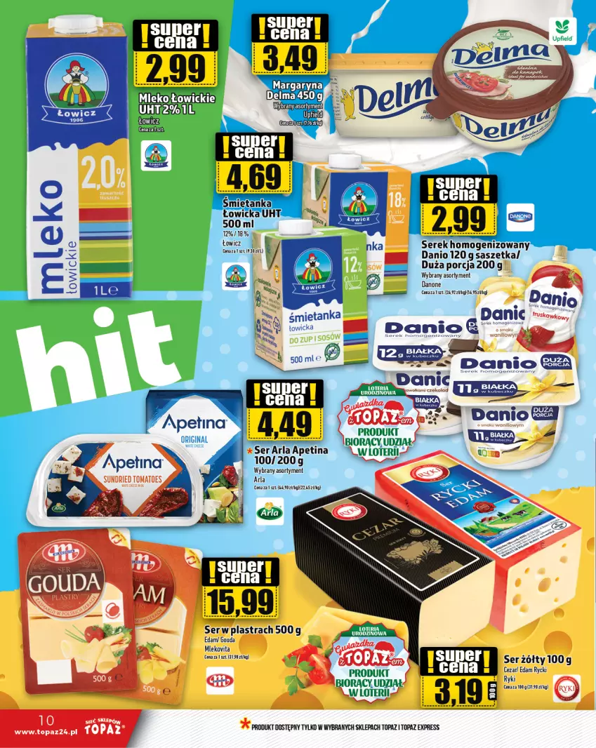 Gazetka promocyjna Topaz - Gazetka - ważna 11.01 do 17.01.2024 - strona 10 - produkty: Danio, Edam, Gin, Gouda, Mleko, Mlekovita, Por, Ser, Serek, Serek homogenizowany, Top