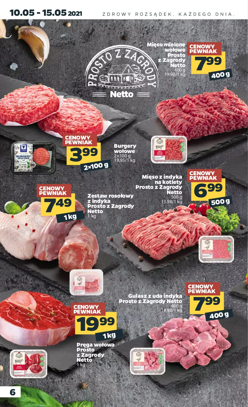 Gazetka promocyjna Netto - Gazetka spożywcza - ważna 10.05 do 15.05.2021 - strona 6 - produkty: Burger, Kotlet, Mięso, Mięso mielone, Mięso z indyka, Pręga wołowa
