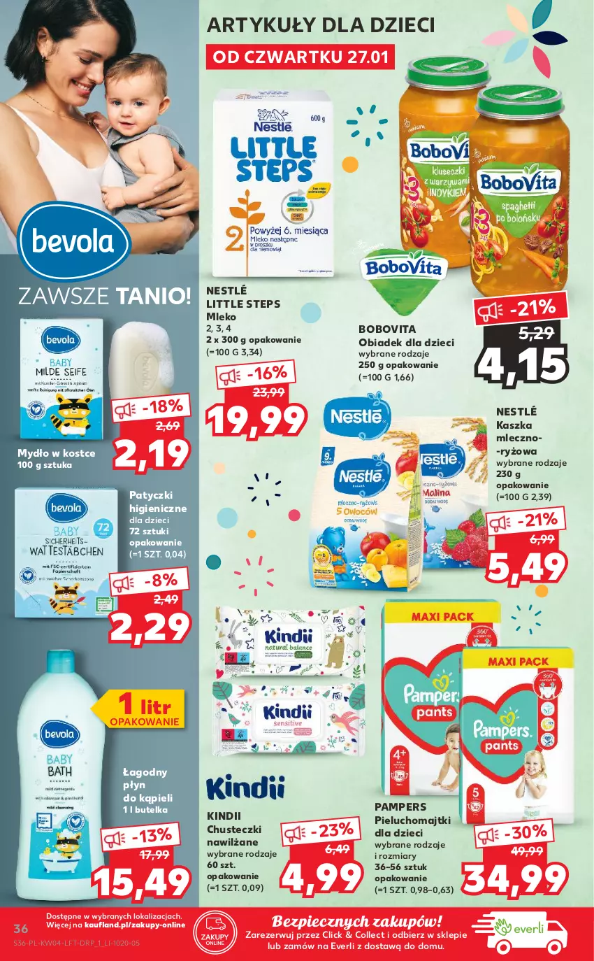 Gazetka promocyjna Kaufland - OFERTA TYGODNIA - ważna 27.01 do 02.02.2022 - strona 36 - produkty: BoboVita, Chusteczki, Dzieci, Kindii, Majtki, Mleko, Mydło, Nestlé, Pampers, Piec, Pieluchomajtki, Płyn do kąpieli, Ryż