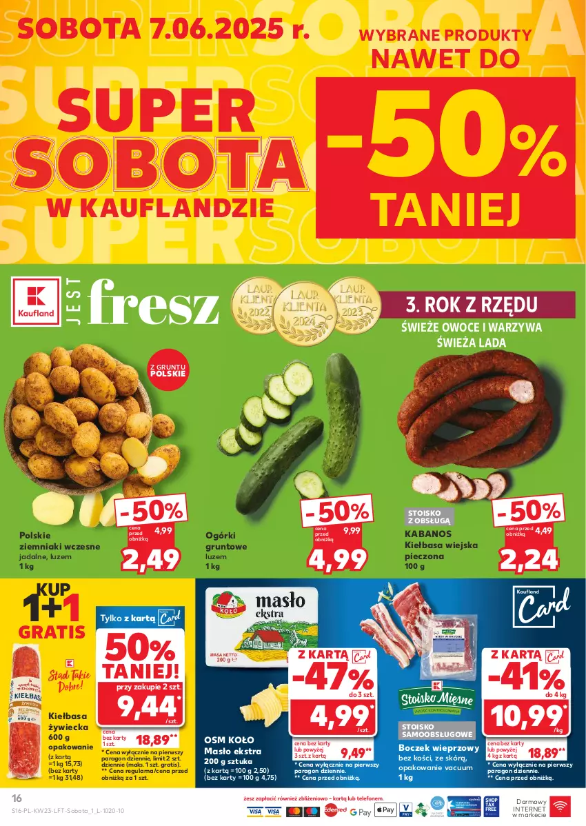 Gazetka promocyjna Kaufland - Gazetka tygodnia - ważna 05.06 do 11.06.2025 - strona 16 - produkty: Boczek, Boczek wieprzowy, Gra, Grunt, Kabanos, Kiełbasa, Kiełbasa wiejska, Masło, Owoce, Piec, Warzywa, Ziemniaki