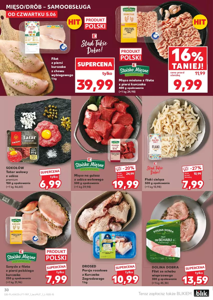 Gazetka promocyjna Kaufland - Gazetka tygodnia - ważna 05.06 do 11.06.2025 - strona 30 - produkty: Drób, Filet z piersi kurczaka, Flaki, Kurczak, Mięso, Mięso mielone, Mięso na gulasz, Por, Sok, Sokołów, Tatar wołowy, Tera