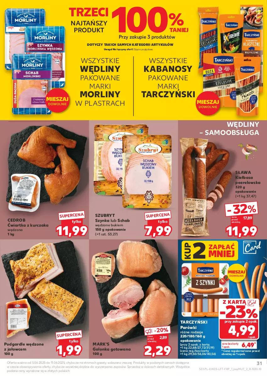 Gazetka promocyjna Kaufland - Gazetka tygodnia - ważna 05.06 do 11.06.2025 - strona 31 - produkty: Kabanos, Kiełbasa, Kurczak, Morliny, Parówki, Szubryt, Szynka, Tarczyński, Waga