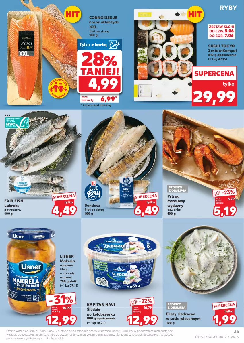 Gazetka promocyjna Kaufland - Gazetka tygodnia - ważna 05.06 do 11.06.2025 - strona 35 - produkty: Fa, Lisner, Pstrąg, Pstrąg łososiowy, Sandacz, Sandacz filet, Sos, Sushi