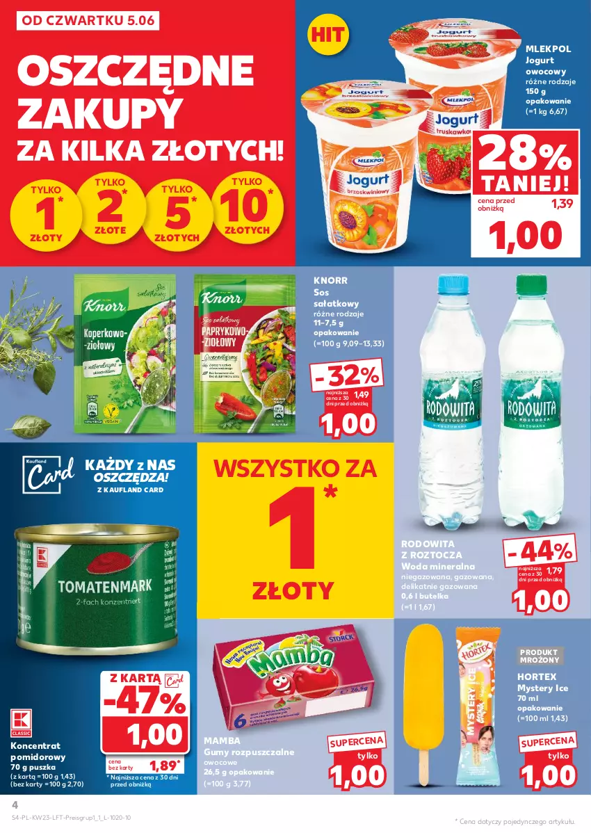 Gazetka promocyjna Kaufland - Gazetka tygodnia - ważna 05.06 do 11.06.2025 - strona 4 - produkty: Hortex, Jogurt, Jogurt owocowy, Knorr, Koncentrat pomidorowy, Mamba, Sałat, Sos, Woda, Woda mineralna