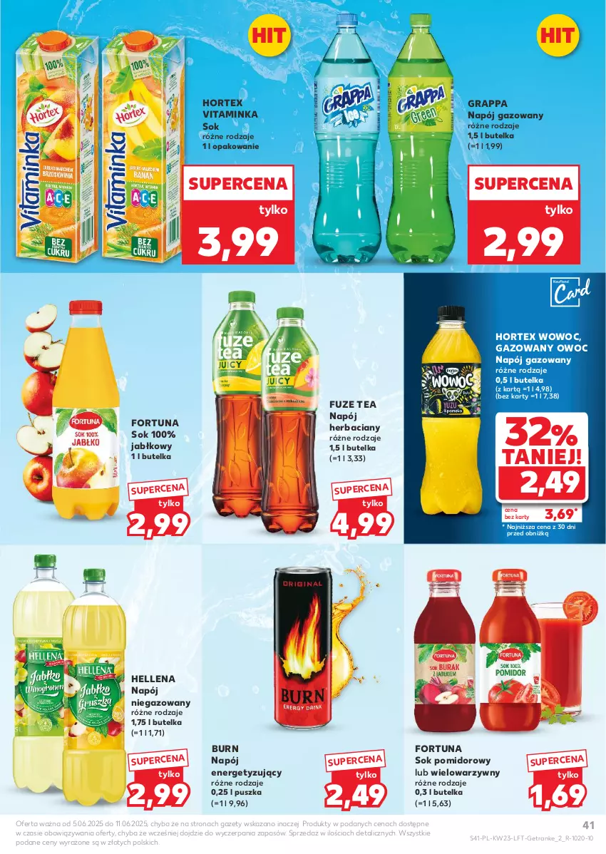 Gazetka promocyjna Kaufland - Gazetka tygodnia - ważna 05.06 do 11.06.2025 - strona 41 - produkty: Fortuna, Gra, Grappa, Hellena, Hortex, Inka, Napój, Napój gazowany, Napój niegazowany, Sok, Sok pomidorowy, Tran