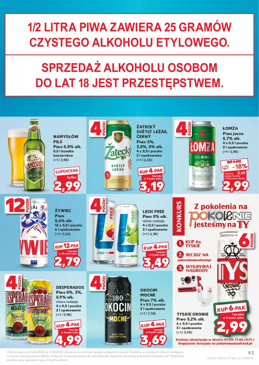 Gazetka promocyjna Kaufland - Gazetka tygodnia - ważna 05.06 do 11.06.2025 - strona 43 - produkty: Desperados, Gra, Koc, Namysłów, Okocim, Piwa, Piwo, Piwo jasne, Tyskie