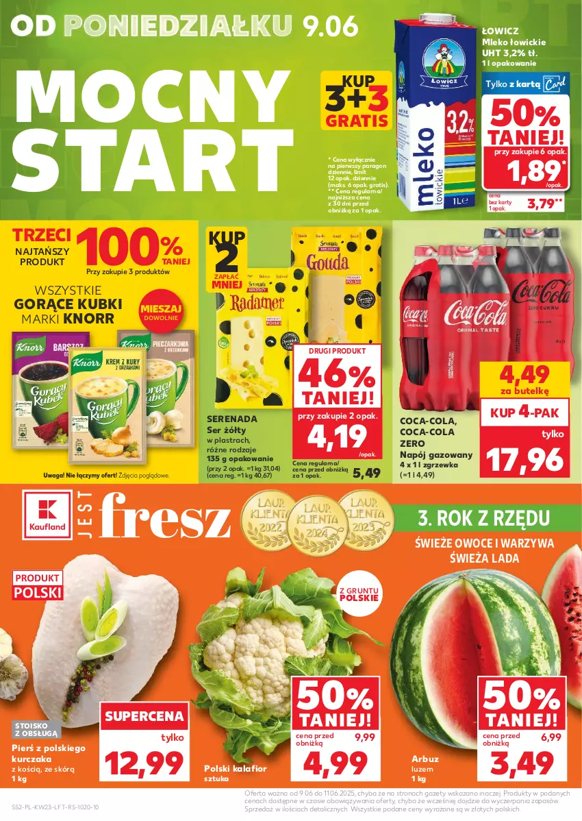 Gazetka promocyjna Kaufland - Gazetka tygodnia - ważna 05.06 do 11.06.2025 - strona 52 - produkty: Arbuz, Coca-Cola, Gra, Grunt, Kalafior, Knorr, Kurczak, Mleko, Napój, Napój gazowany, Owoce, Ser, Waga, Warzywa