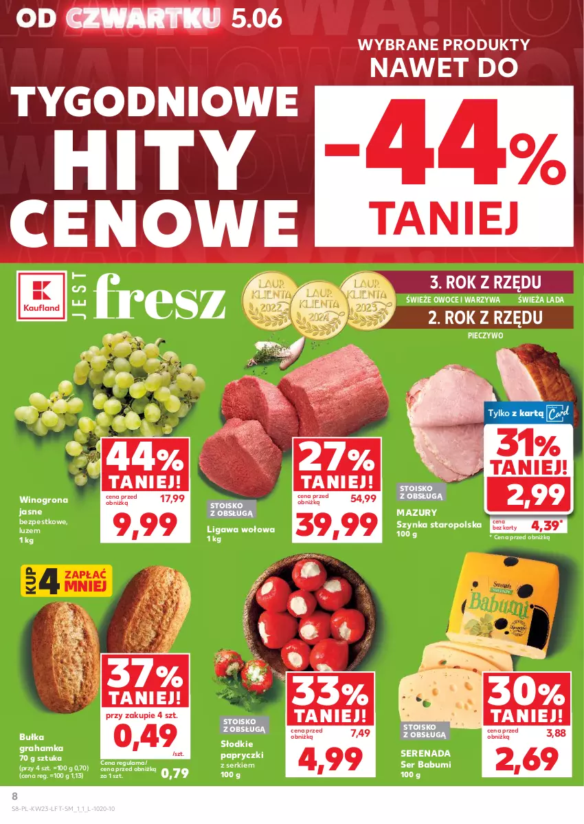 Gazetka promocyjna Kaufland - Gazetka tygodnia - ważna 05.06 do 11.06.2025 - strona 8 - produkty: Bułka, Bułka grahamka, Gra, Owoce, Piec, Pieczywo, Ser, Szynka, Warzywa, Wino, Winogrona