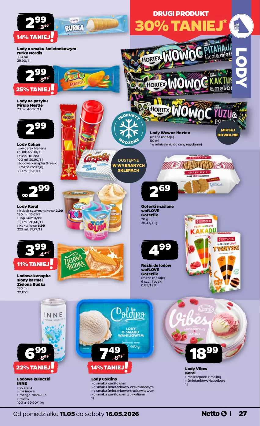 Gazetka promocyjna Netto - Od Poniedziałku - ważna 11.05 do 16.05.2026 - strona 27 - produkty: Grześki, Hellena, Hortex, Kubek, Lody, Mango, Mascarpone, Nestlé, Top, Zielona Budka