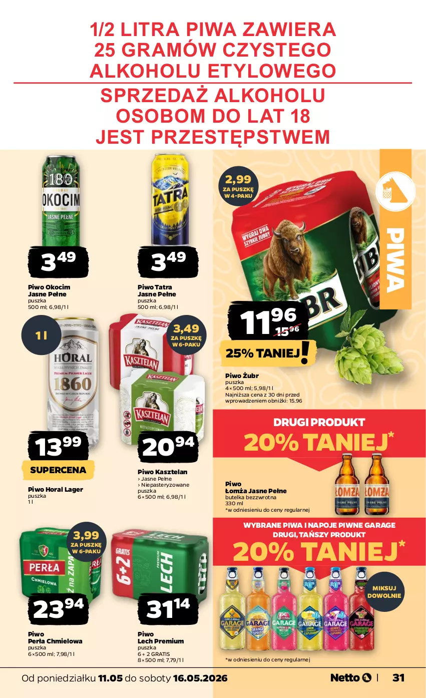 Gazetka promocyjna Netto - Od Poniedziałku - ważna 11.05 do 16.05.2026 - strona 31 - produkty: Gra, Kasztelan, Koc, Lech Premium, Napoje, Okocim, Perła, Piwa, Piwo, Tatra