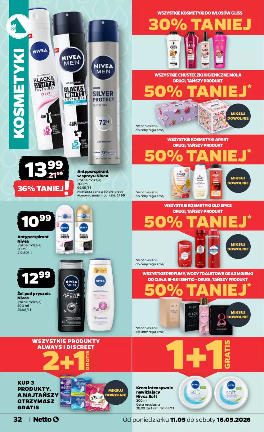 Gazetka promocyjna Netto - Od Poniedziałku - ważna 11.05 do 16.05.2026 - strona 32 - produkty: Always, Antyperspirant, Chusteczki, Discreet, Gra, Mola, Nivea, Old Spice, Perfum
