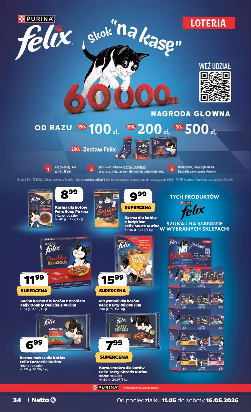Gazetka promocyjna Netto - Od Poniedziałku - ważna 11.05 do 16.05.2026 - strona 34 - produkty: Fa, Fanta, Felix, Karma mokra dla kotów, Przysmaki, Pur, Purina, Sucha karma
